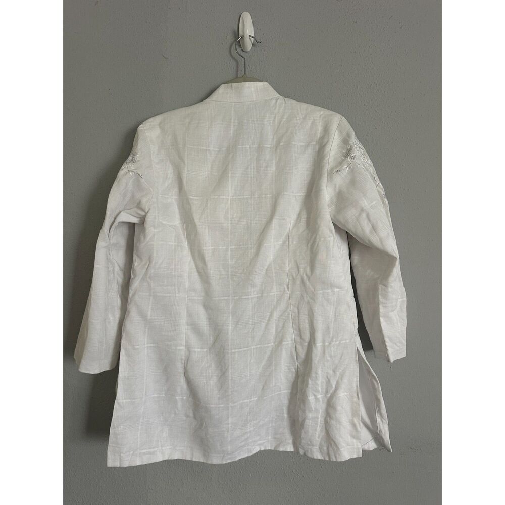 Purple Linen 100% Linen Embroidered Tunic Jacket Blouse White Size S Women’s - Picture 3 of 5